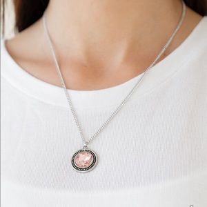 Silver & Pink Necklace with Silver Tassel Earrings